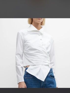 Tory Burch White Wrap-Front Button Collared Shirt - Women